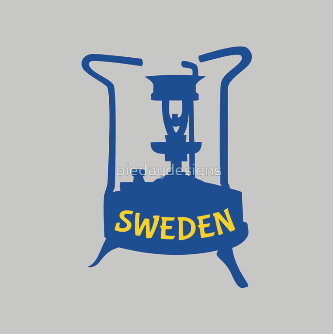 redbubble, t-shirt, stove, brass stove, pressure stove, camp stove, camping, vintage stove, classic camp stove, one pint stove, swedish stove, sweden, swedish, made in sweden, retro camping, swedish flag, national flag of sweden, flag