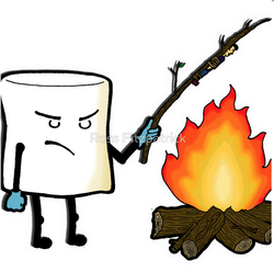 marshmallow revenge, marshmallow toasting man, fire, revenge, funny, camp fire, colour, ross, fitzpatrick, print, t-shirt