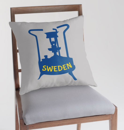 red bubble, Sweden, flag colours, pressure stove, throw pillow
