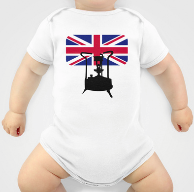 BABY, ONESIE, stove, cooker, burner, paraffin, paraffin stove, camping, pressure stove, union jack, british flag, made in england, 210, 210 stove, 00 stove, 1 pint stove, brass stove, kerosene, camp stove